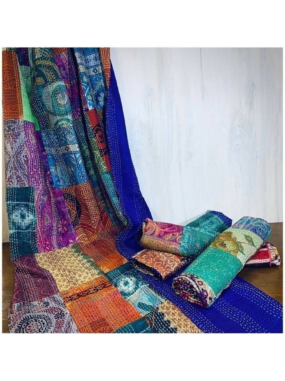 Sevya Handmade Upcycled Silk Sari Kantha Throw